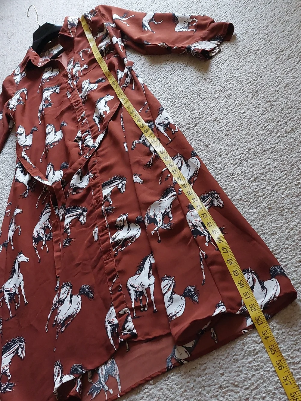 Cotton & Rye Brown White Horse Print Waist Tie Midi Dress Sz L